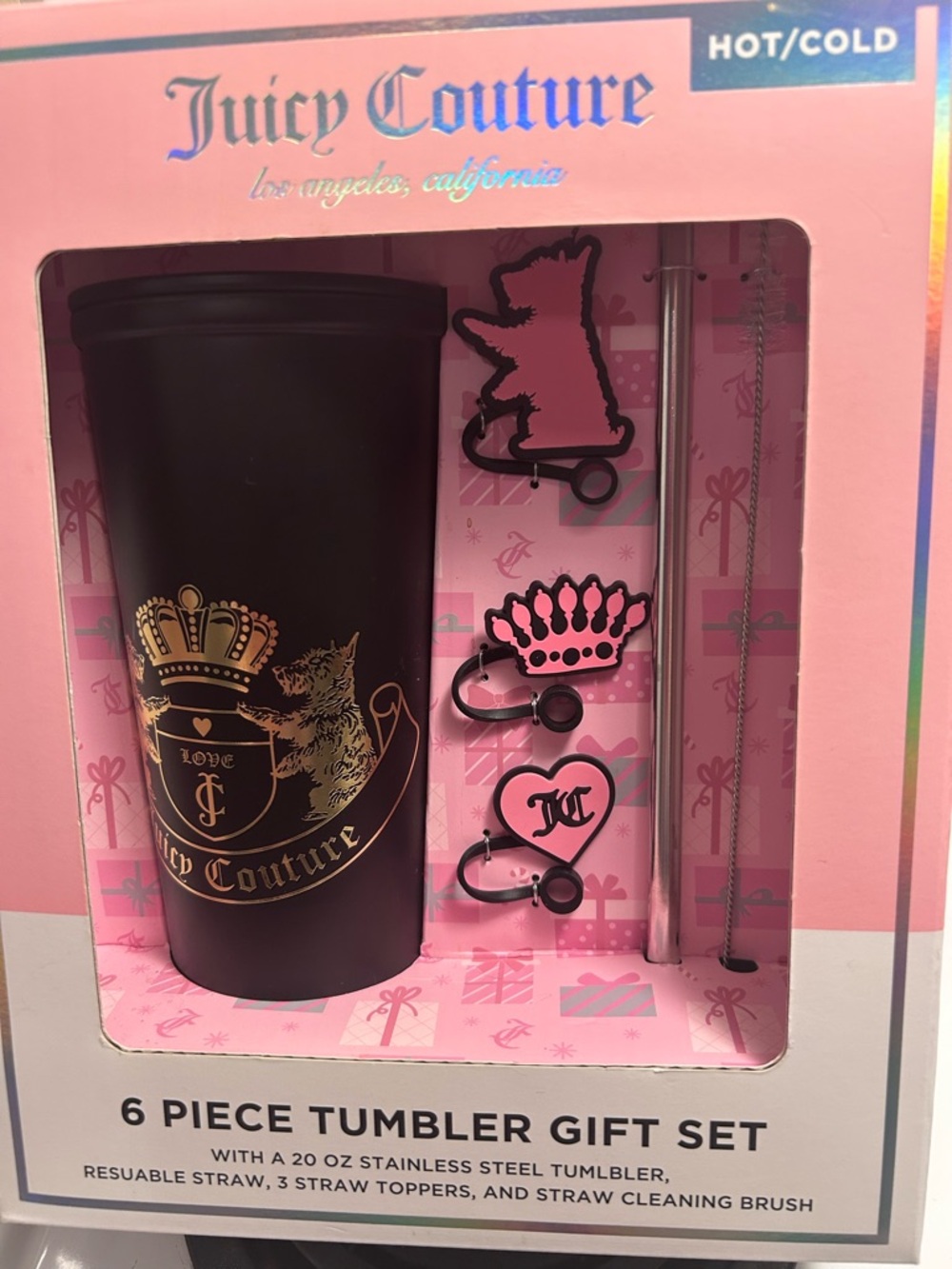Juicy Couture Pink Box with Black & Gold Tumbler Set